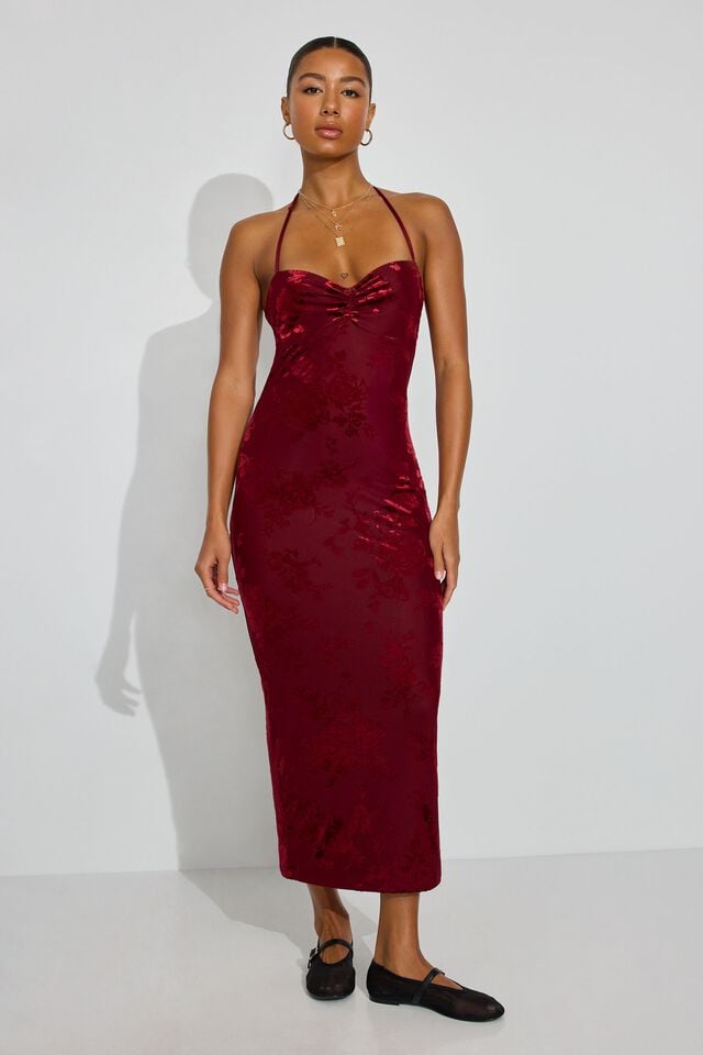 Women Garage Burnout Sweetheart Maxi Dress Dark Red | A-6275340