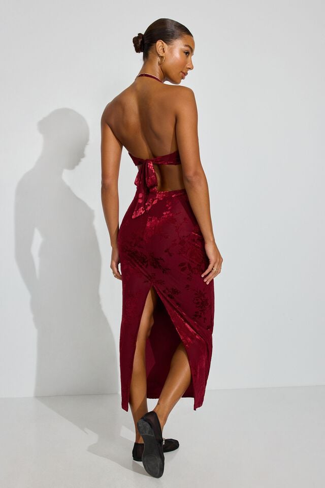 Women Garage Burnout Sweetheart Maxi Dress Dark Red | A-6275340