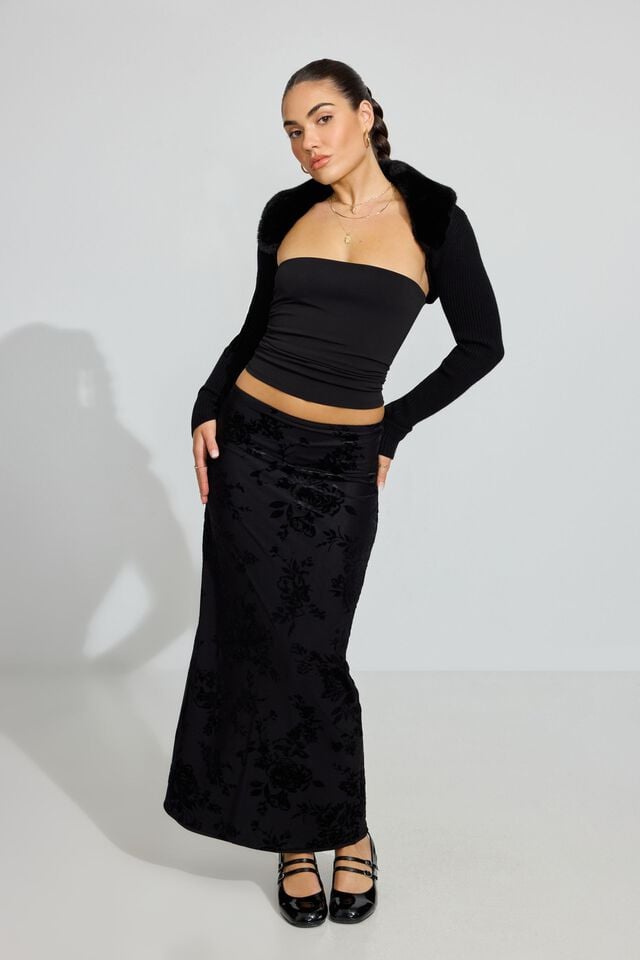 Women Garage Burnout Velvet Maxi Skirts Black | A-2915074