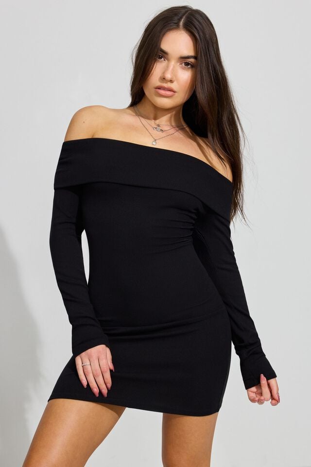 Women Garage Carmen Off Shoulder Dress Black | A-4806592