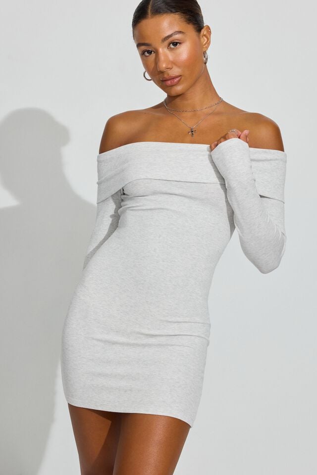 Women Garage Carmen Off Shoulder Dress Grey | A-6749235