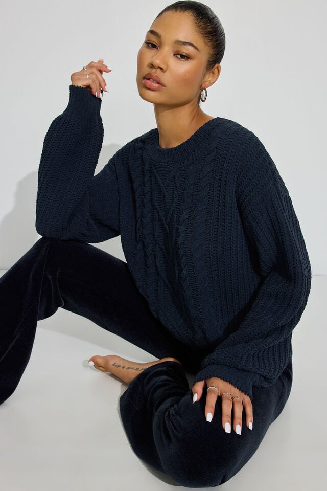 Women Garage Chenille Oversized Sweater Blue | A-6705128