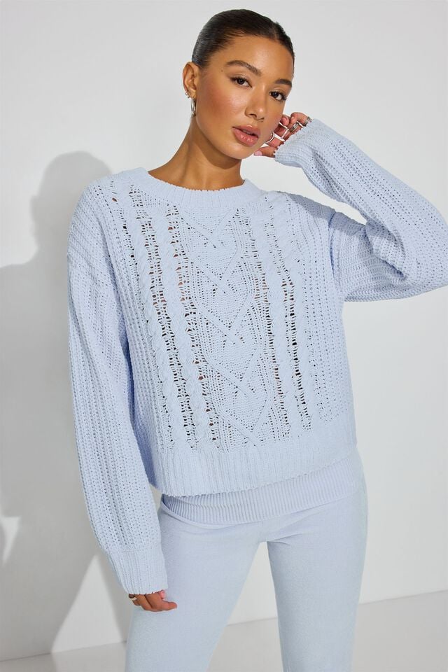 Women Garage Chenille Oversized Sweater Blue | A-5361027