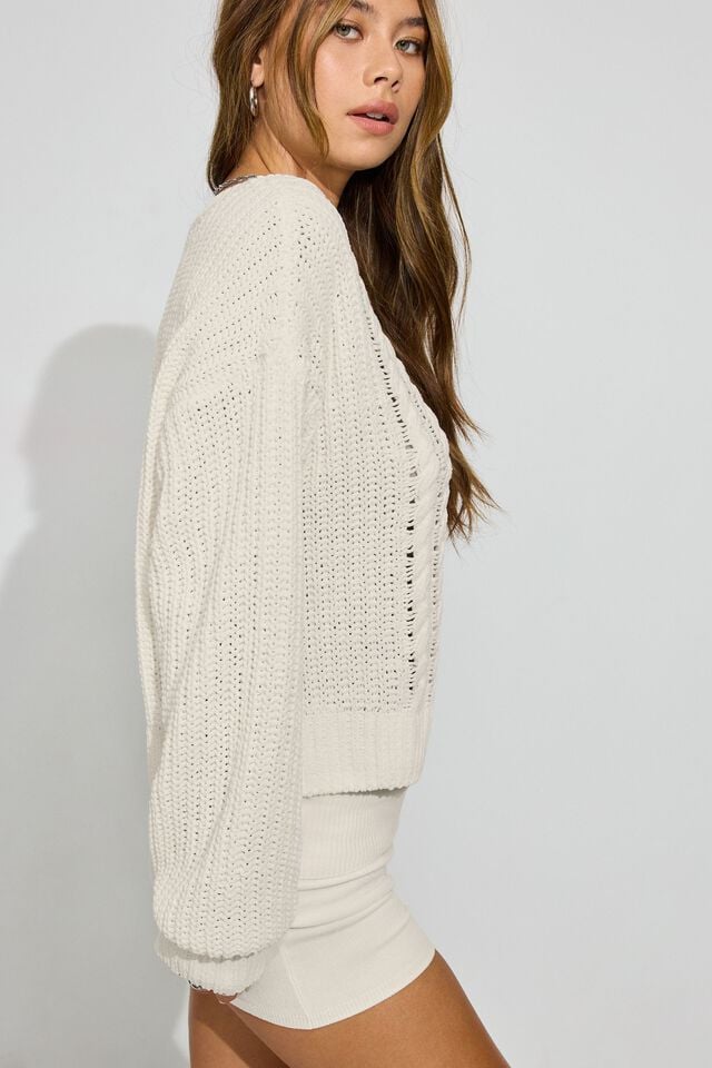 Women Garage Chenille Oversized Sweater White | A-4253190