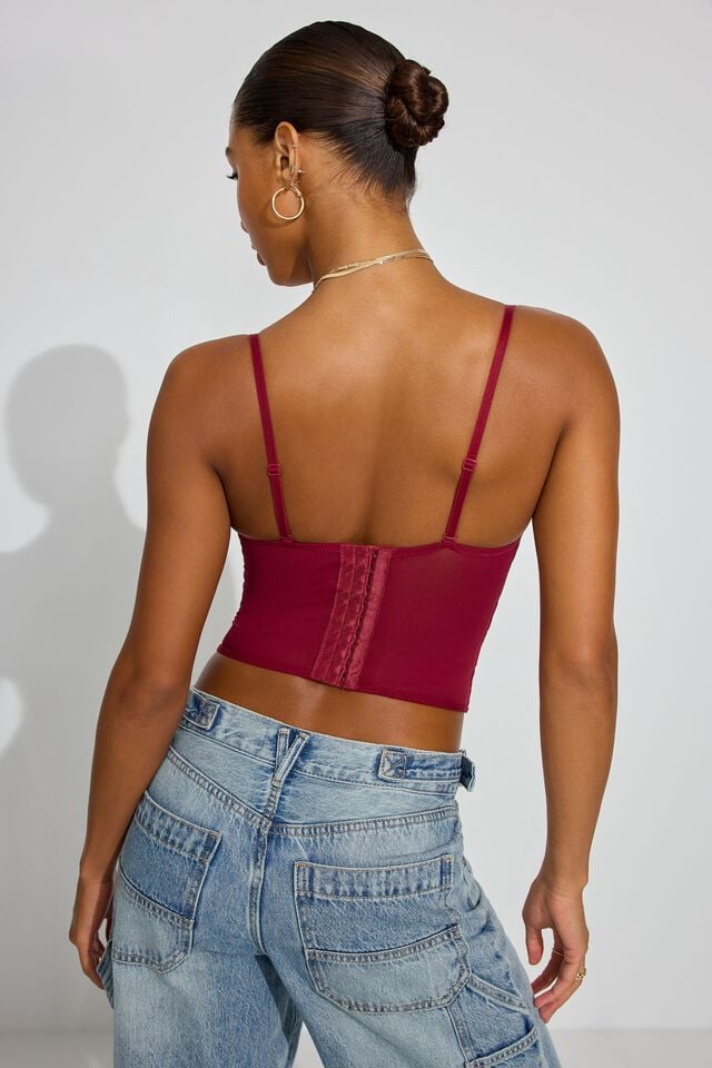 Women Garage Chrishell Embroidered Mesh Tank Top Dark Red | A-0497183