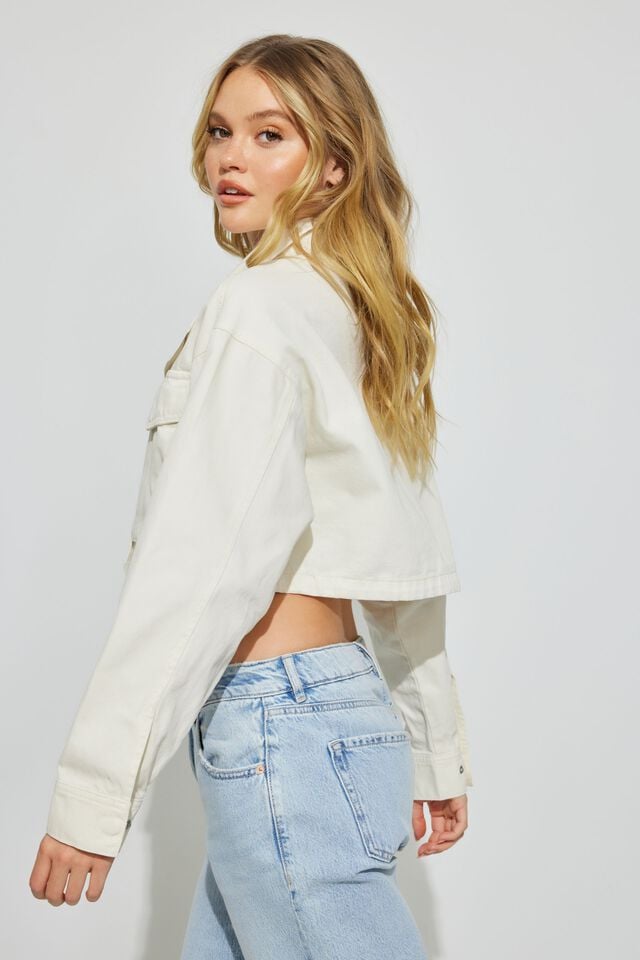 Women Garage Crop Utility Jackets White | A-2843095