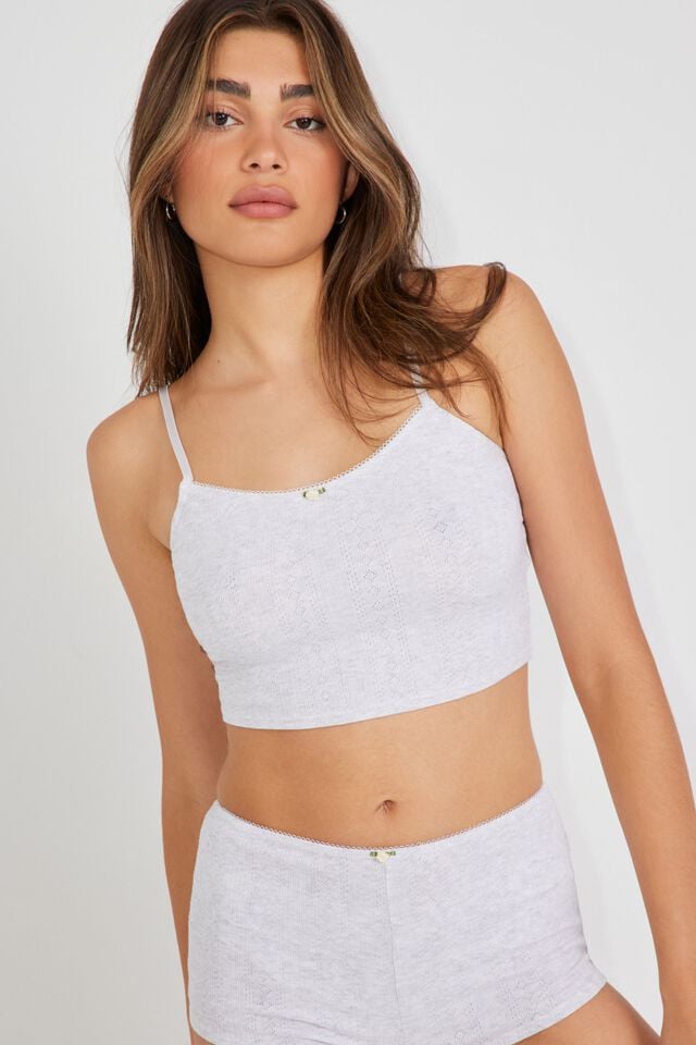 Women Garage Cropped Pointelle Cami Tank Top Grey | A-0621394