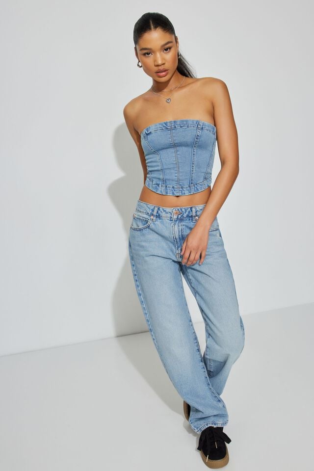 Women Garage Denim Seamed Tube Tank Top Blue | A-4206973