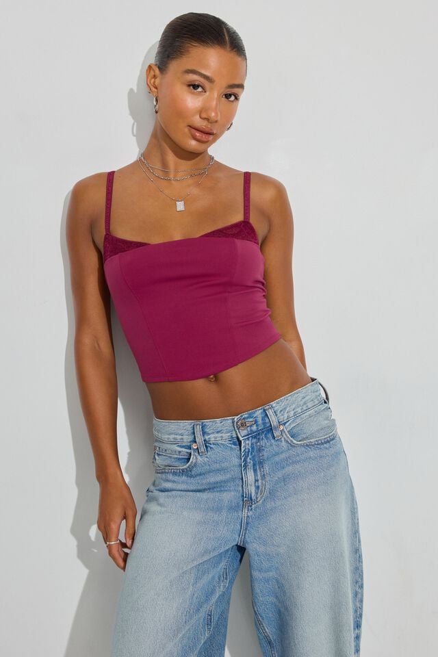 Women Garage Double Layer Tank Top Purple Red | A-5347186