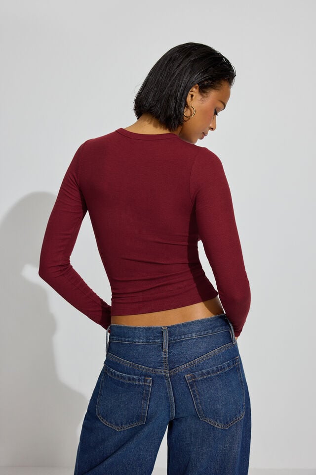 Women Garage Estelle Ribbed Long Sleeve Dark Red | A-2963541