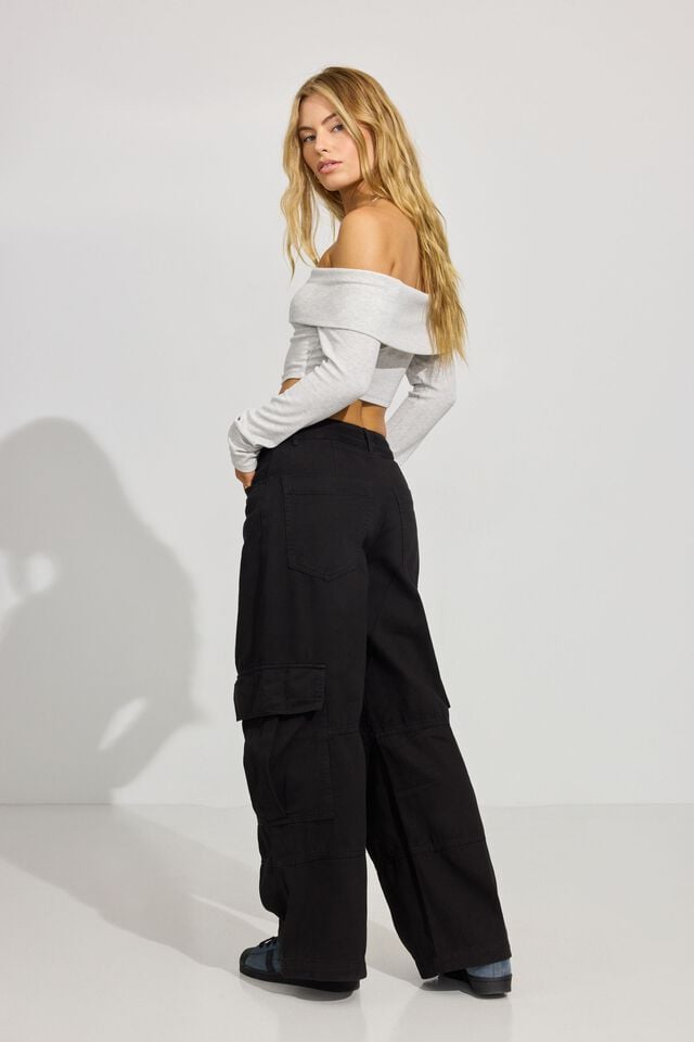 Women Garage Extreme Baggy Cargo Pants Black | A-7502186