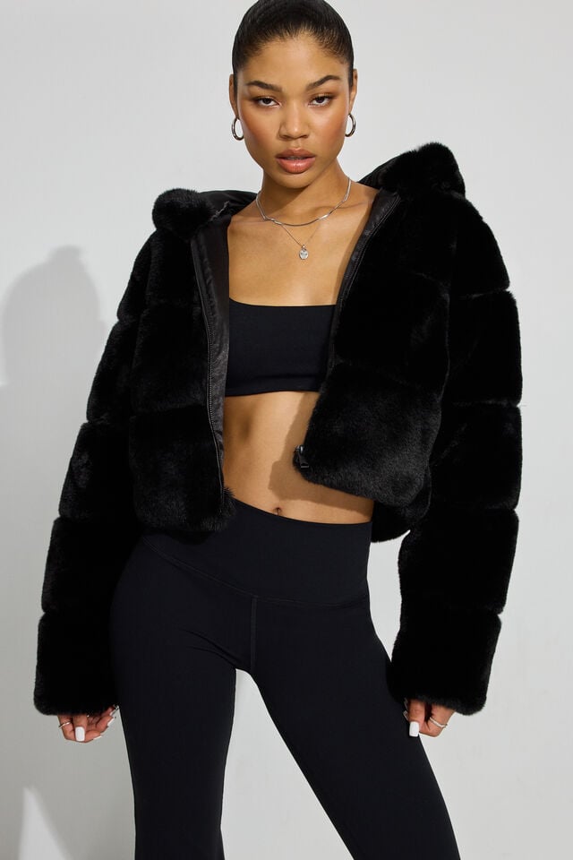 Women Garage Faux-fur Down Jackets Black | A-3421796