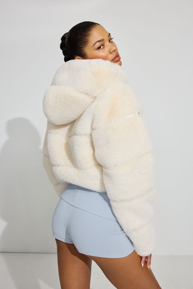 Women Garage Faux-fur Down Jackets White | A-8093421