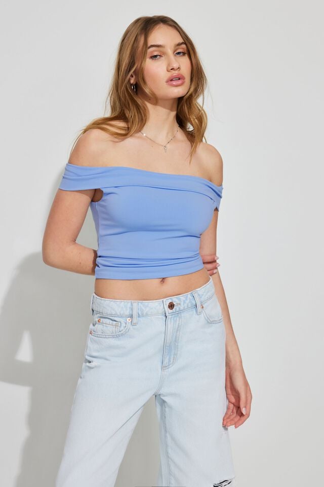 Women Garage Fiona Off Shoulder T Shirts Blue | A-1596078