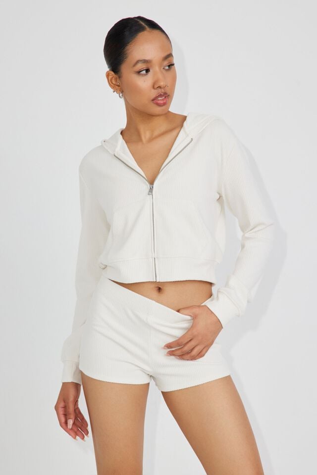 Women Garage Fitted Sleep Rib Shorts White | A-0386195