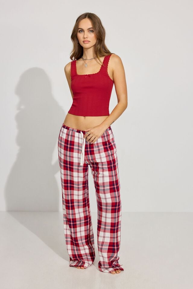 Women Garage Flannel Pants Red | A-9487065