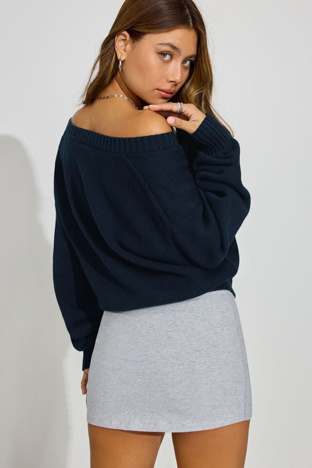 Women Garage High V-neck Sweater Blue | A-6785421