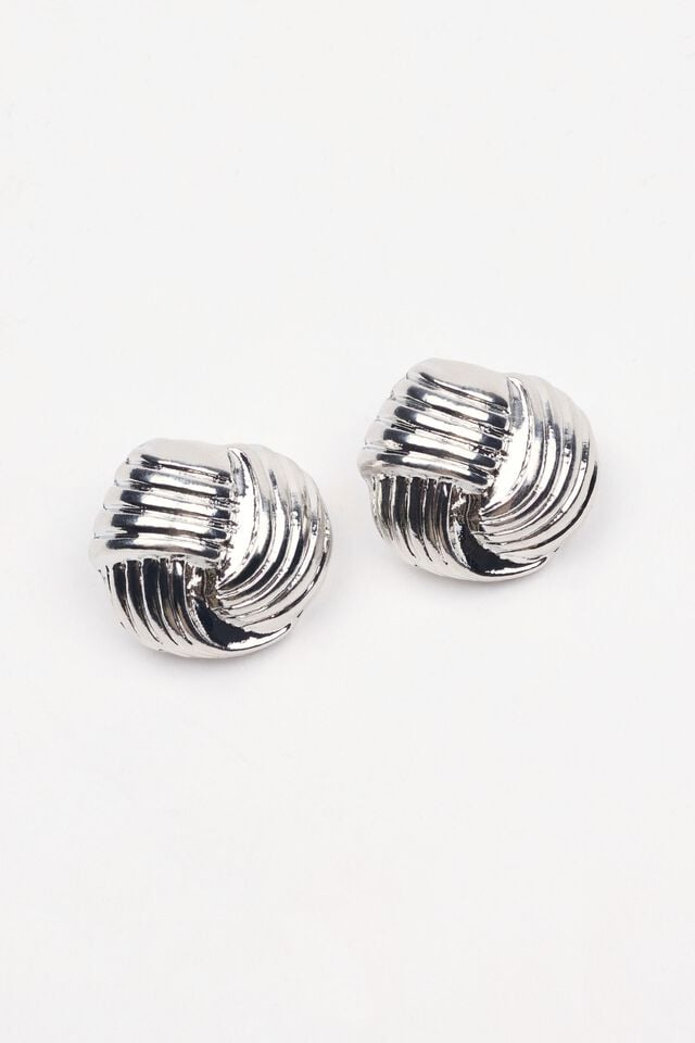 Women Garage Knotted Button Earrings Silver | A-3502716