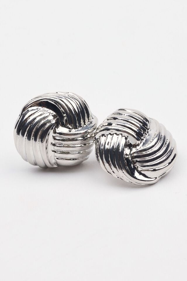 Women Garage Knotted Button Earrings Silver | A-3502716