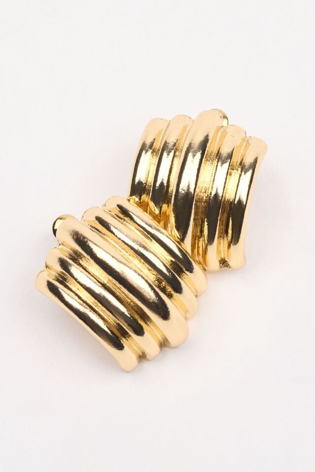 Women Garage Lined Curve Button Earrings Gold | A-2013769