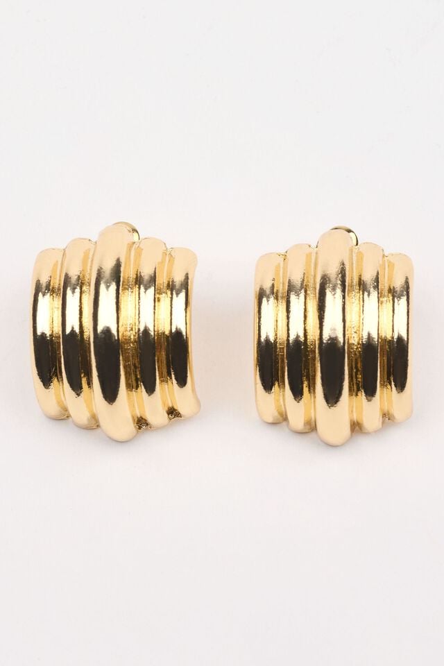 Women Garage Lined Curve Button Earrings Gold | A-2013769