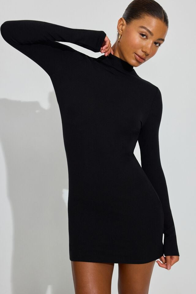 Women Garage Long Sleeve Open Back Dress Black | A-9706218