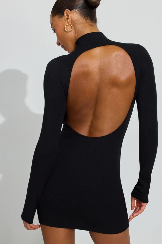 Women Garage Long Sleeve Open Back Dress Black | A-9706218