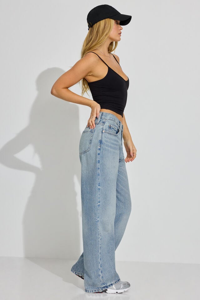 Women Garage Low Rise Baggy Jeans Blue | A-1632490