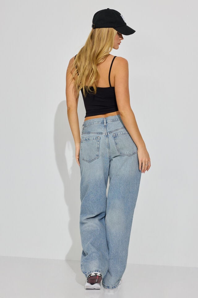 Women Garage Low Rise Baggy Jeans Blue | A-1632490