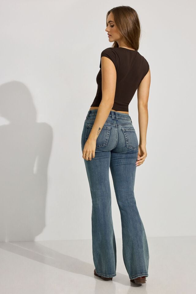 Women Garage Low Rise Flare Jeans Blue | A-8274369