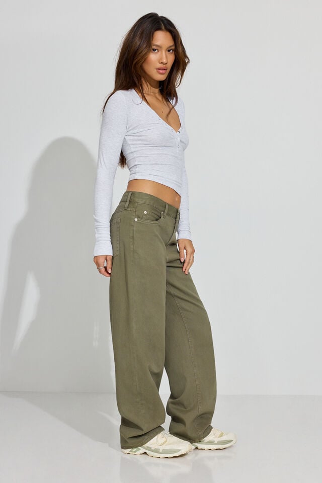 Women Garage Low Rise Pants Olive Khaki | A-2317850