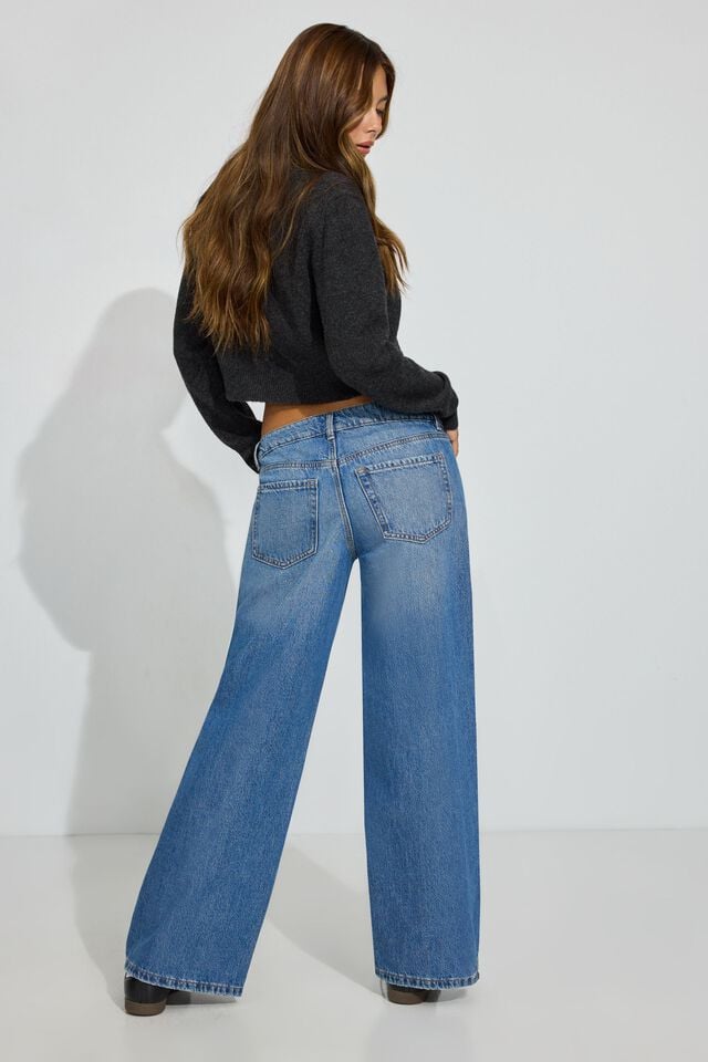 Women Garage Low Rise Wide Leg Jeans Blue | A-0819362