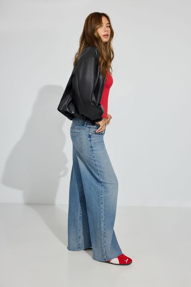 Women Garage Low Rise Wide Leg Jeans Blue | A-6518407