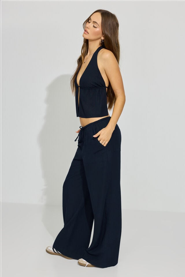 Women Garage Millie Linen Pull-on Pants Blue | A-7163298