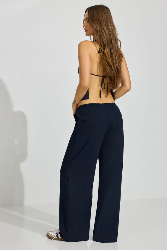 Women Garage Millie Linen Pull-on Pants Blue | A-7163298