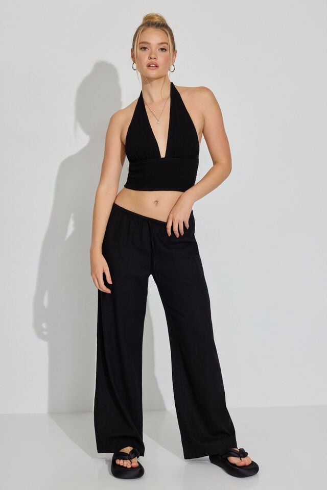 Women Garage Millie Linen Pull-on Pants Black | A-4506918