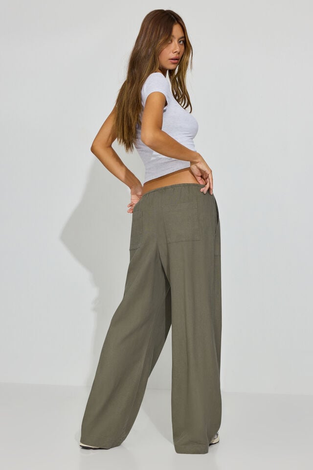 Women Garage Millie Linen Pull-on Pants Olive Khaki | A-1583027