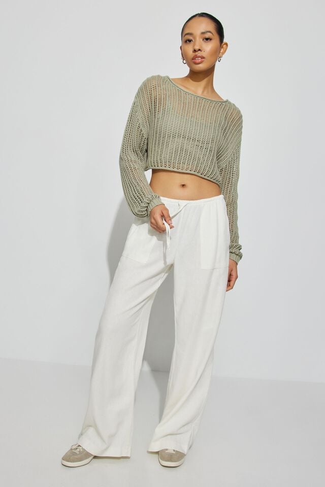 Women Garage Millie Linen Pull-on Pants White | A-6043289