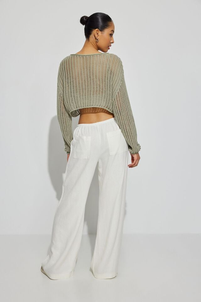 Women Garage Millie Linen Pull-on Pants White | A-6043289