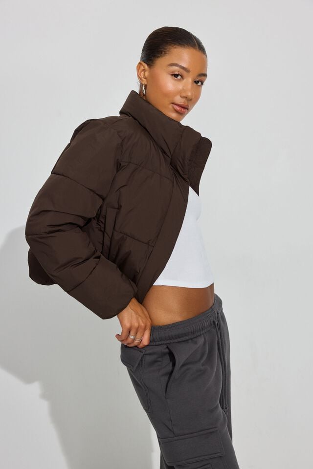 Women Garage Mini Down Jackets Brown | A-0263751