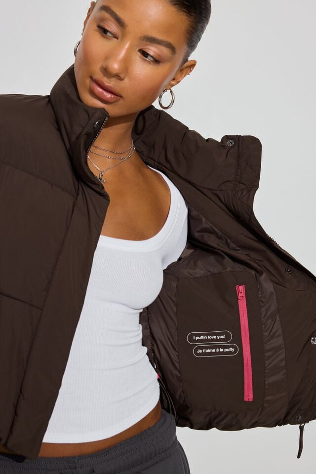 Women Garage Mini Down Jackets Brown | A-0263751