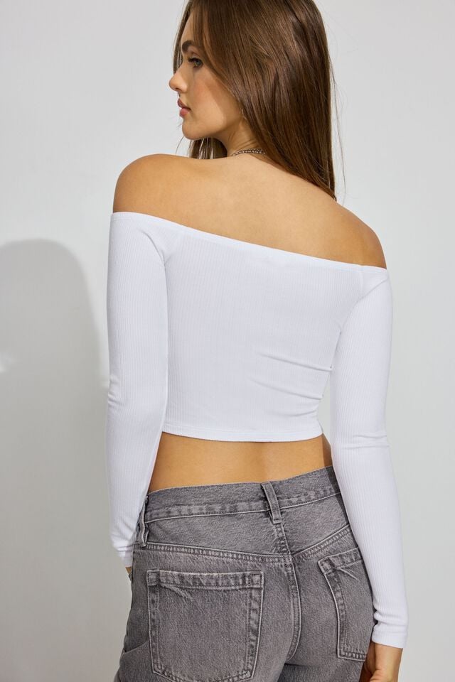 Women Garage Off Shoulder Snap Front Long Sleeve White | A-2637154