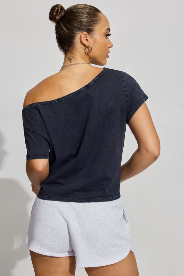 Women Garage Off Shoulder T Shirts Blue | A-8027143