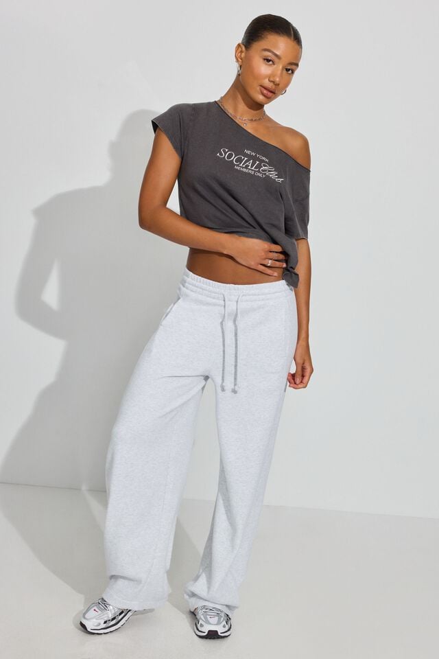 Women Garage Off Shoulder T Shirts Grey | A-7913562