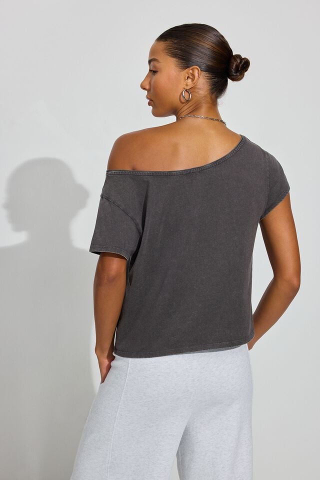 Women Garage Off Shoulder T Shirts Grey | A-7913562