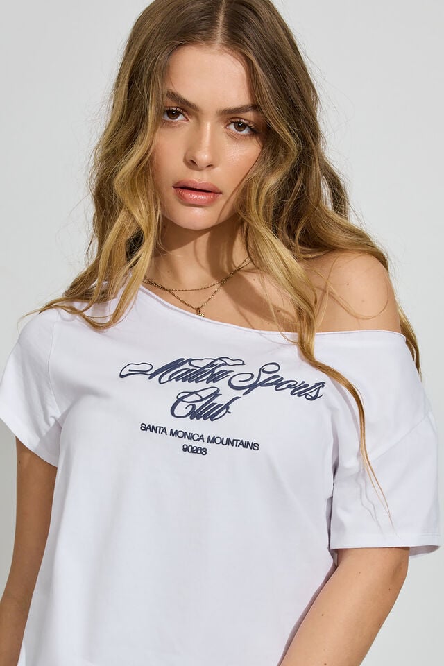 Women Garage Off Shoulder T Shirts White | A-9432860