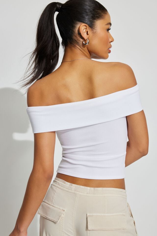 Women Garage Off Shoulder T Shirts White | A-8172349