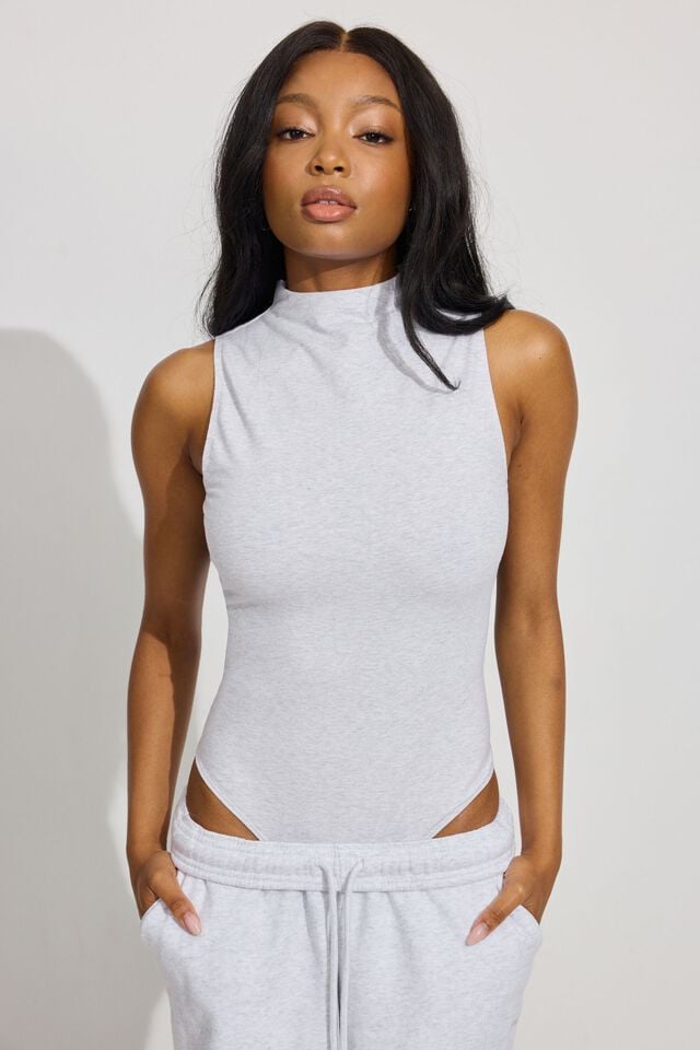 Women Garage Open Back Bodysuit Grey | A-2791635