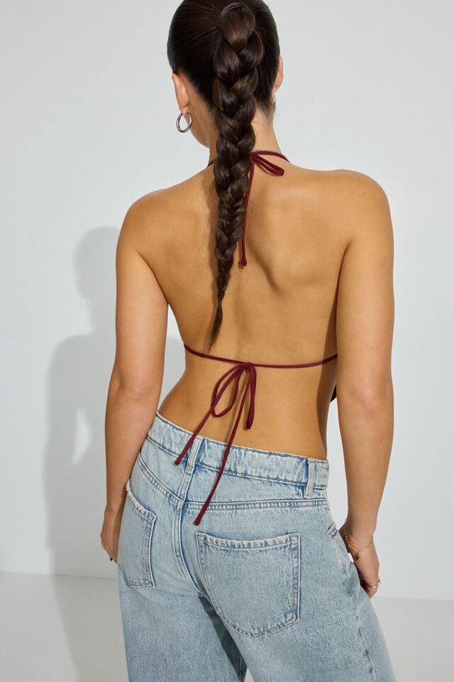 Women Garage Open Back Cowl Tank Top Dark Red | A-3097564