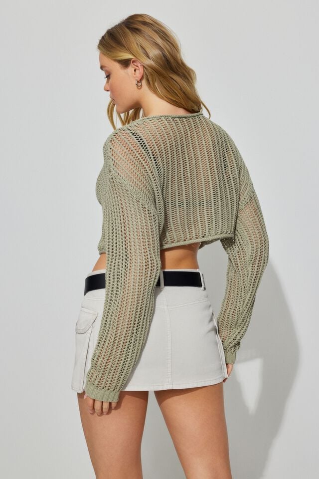 Women Garage Open Knit Sweater Green | A-4278601